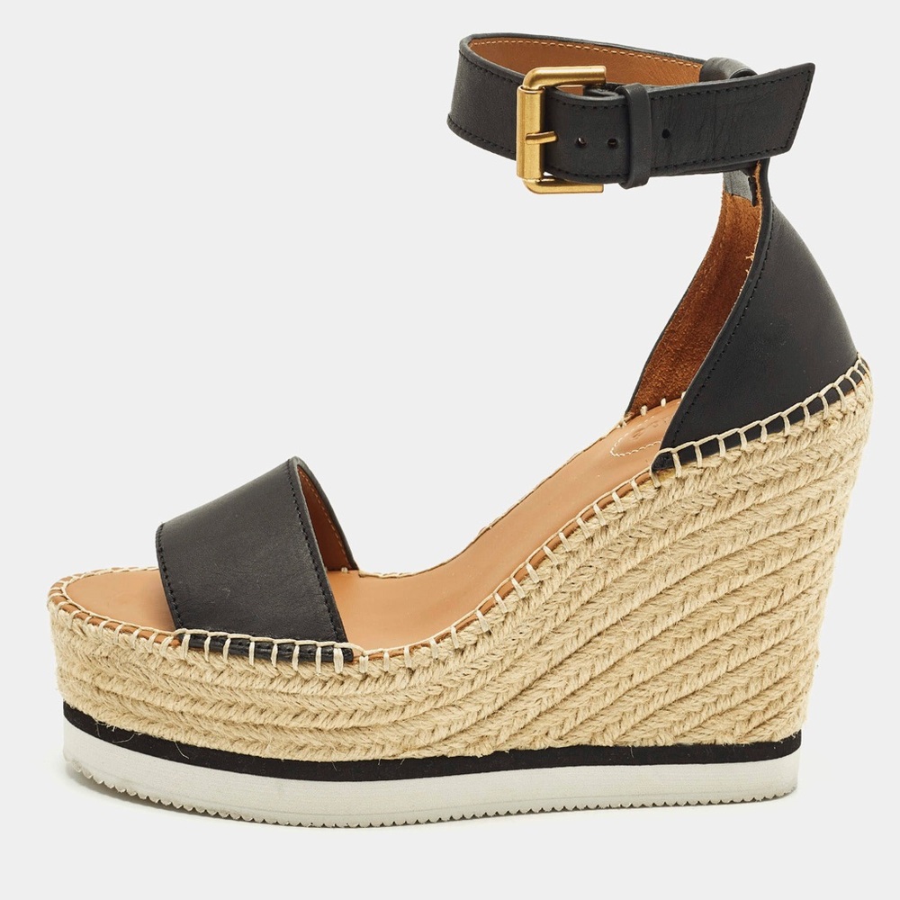 See By Chloe Black and Tan Wedge Sandals